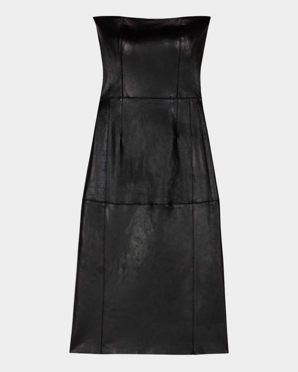 Reather Strapless Sculpting Leather Midi Dress